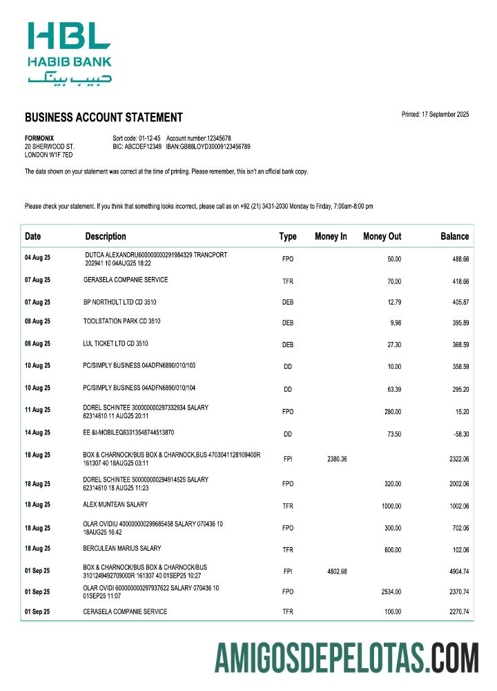 Imprimível Paquistão Habib Business Checking Account Statement Word And PDF modelo